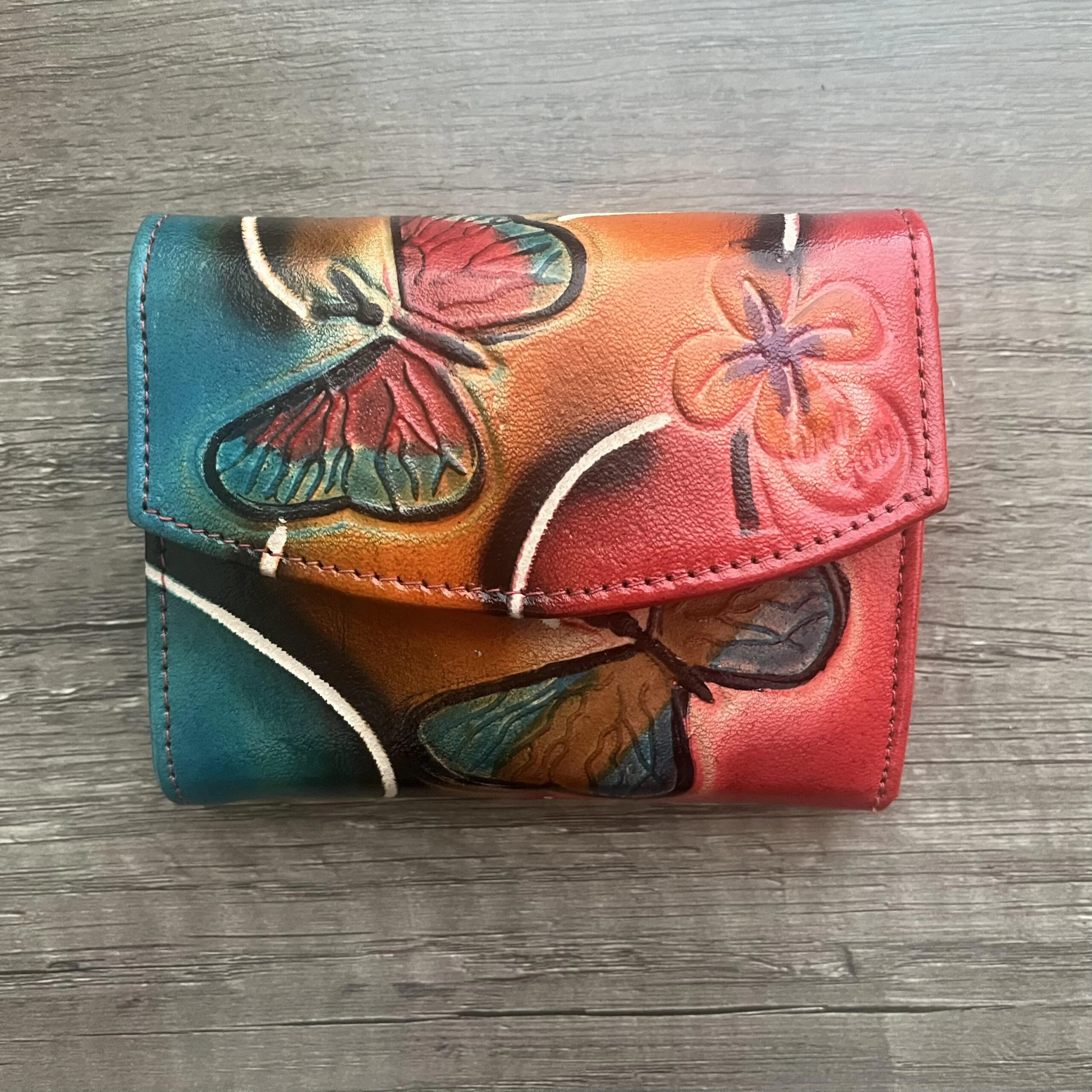 Front Teal and Red Women's Genuine Leather Model Sarah