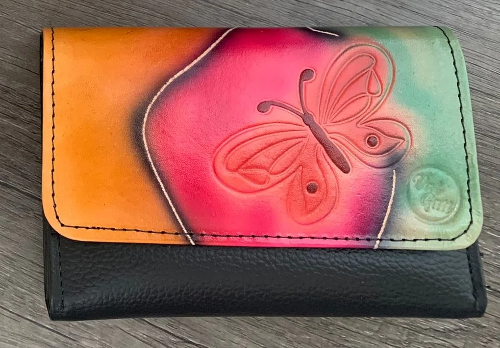 Womens Wallets Black Butterfly Women's Genuine Leather Model Sophie